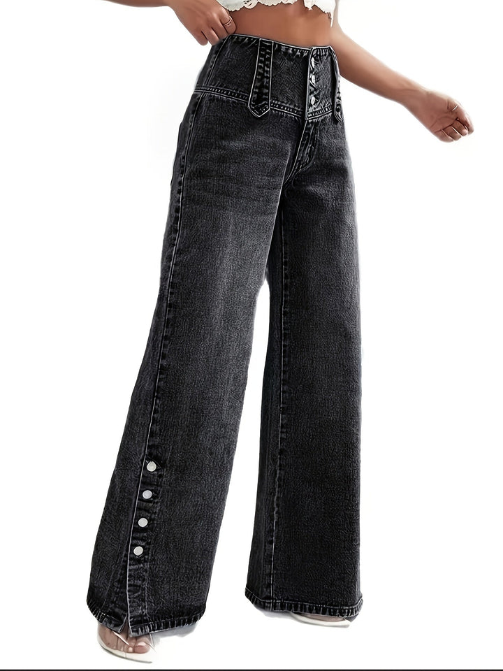 Rosalinda | Pantaloni Donna in Denim Scuro a Vita Alta e Gamba Larga