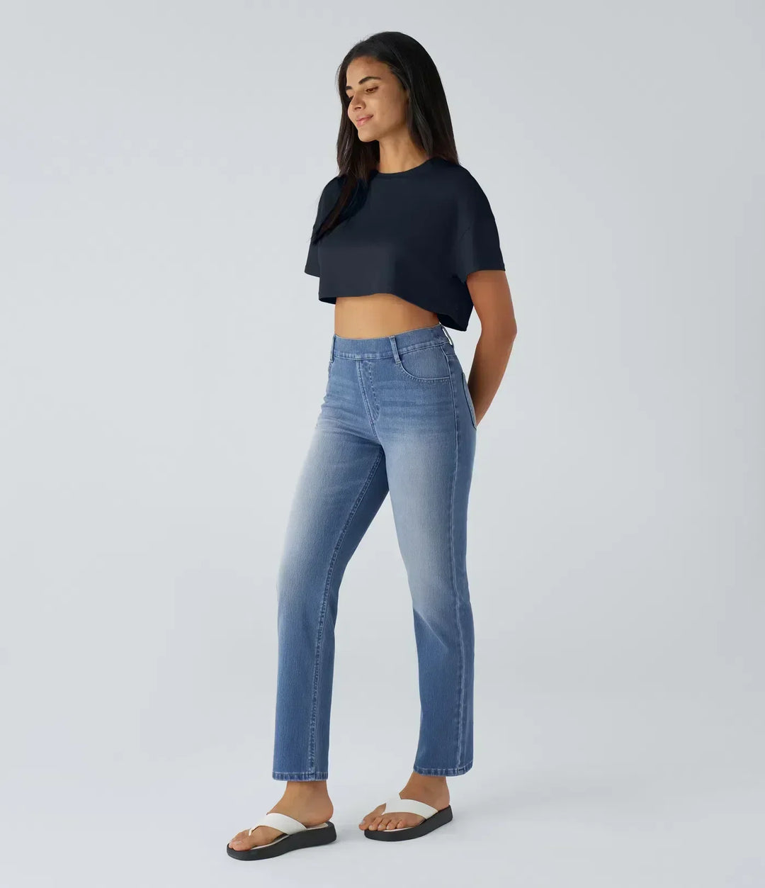 Junia | Pantaloni Donna in Denim Scuro a Vita Alta