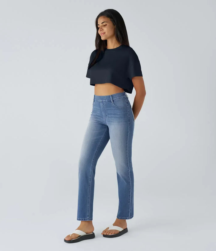 Junia | Pantaloni Donna in Denim Scuro a Vita Alta
