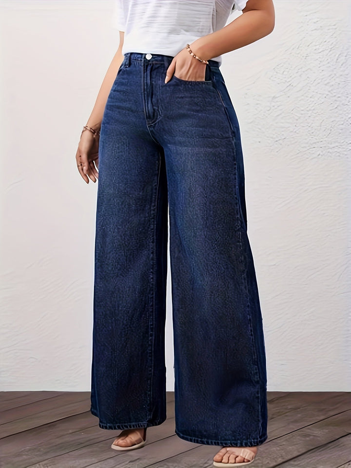 Ottavia Rosa | Pantaloni Donna in Denim Scuro a Vita Alta e Gamba Larga