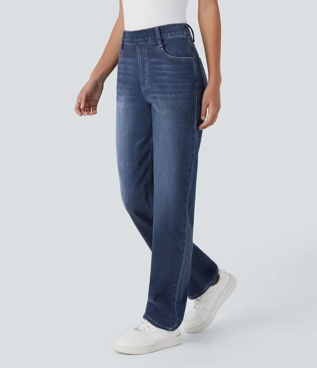 Junia | Pantaloni Donna in Denim Scuro a Vita Alta