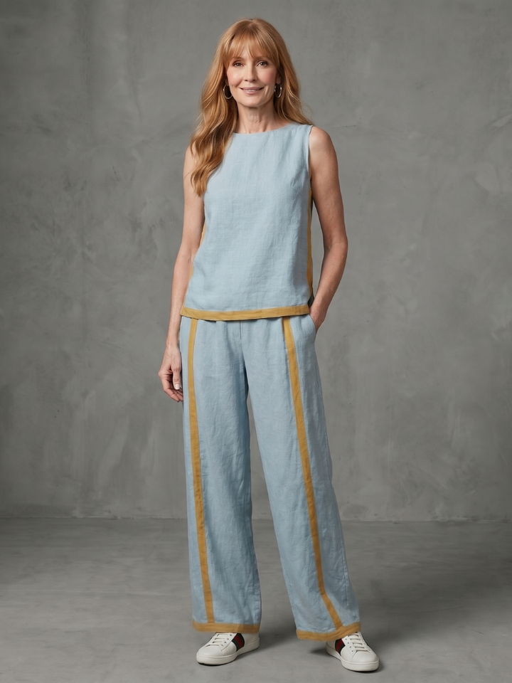 Irina | Completo con Top Senza Maniche e Pantaloni a Gamba Larga a Contrasto