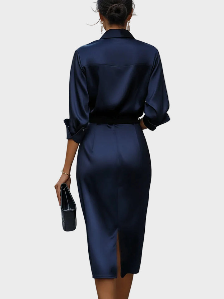 Pasqualina | Vestito Midi Donna in Raso a Maniche a Tre Quarti