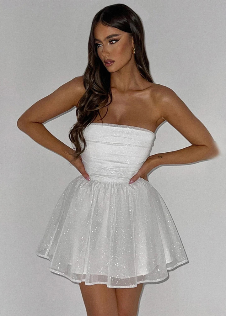 Robe bustier courte à nœud et effet pailleté
