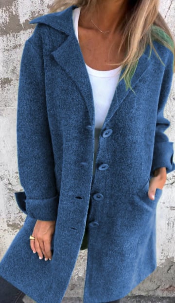 Milena – Cappotto Lungo Casual in Lana con Revers e Chiusura Monopetto
