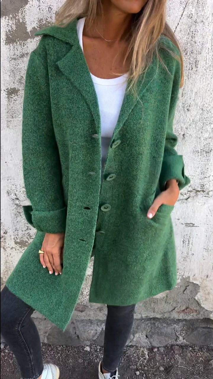 Milena – Cappotto Lungo Casual in Lana con Revers e Chiusura Monopetto
