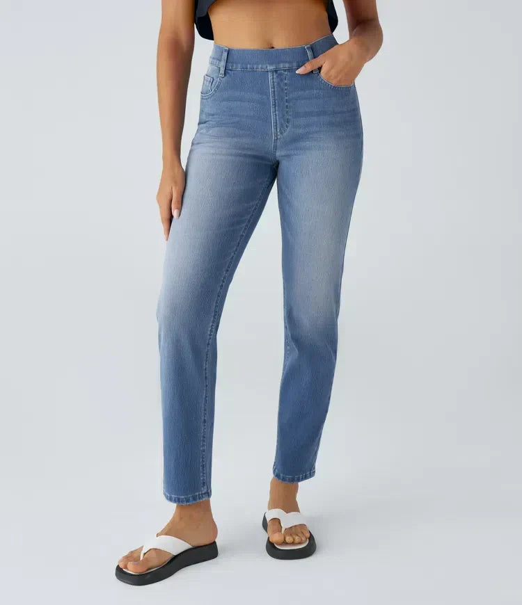 Junia | Pantaloni Donna in Denim Scuro a Vita Alta
