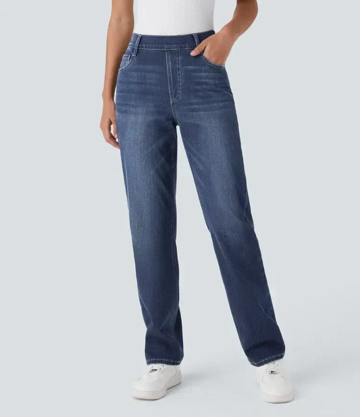 Junia | Pantaloni Donna in Denim Scuro a Vita Alta