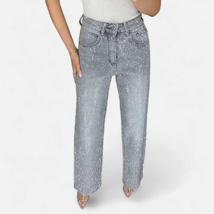 Ylenia | Pantaloni Donna in Denim Scuro a Vita Alta