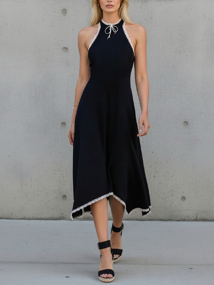 Modesta | Vestito Midi Donna in Maglia a Trapezio con Dettagli in Pizzo
