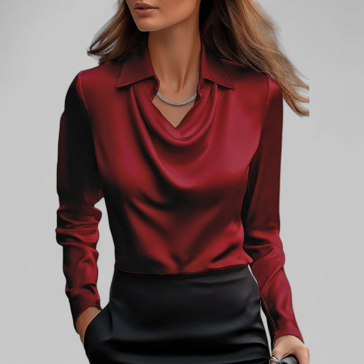 Blusa donna con colletto a camicia, colletto lavallière, linea fluida, maniche lunghe