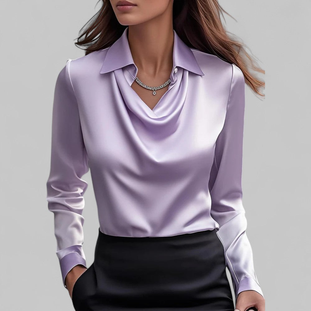 Blusa donna con colletto a camicia, colletto lavallière, linea fluida, maniche lunghe