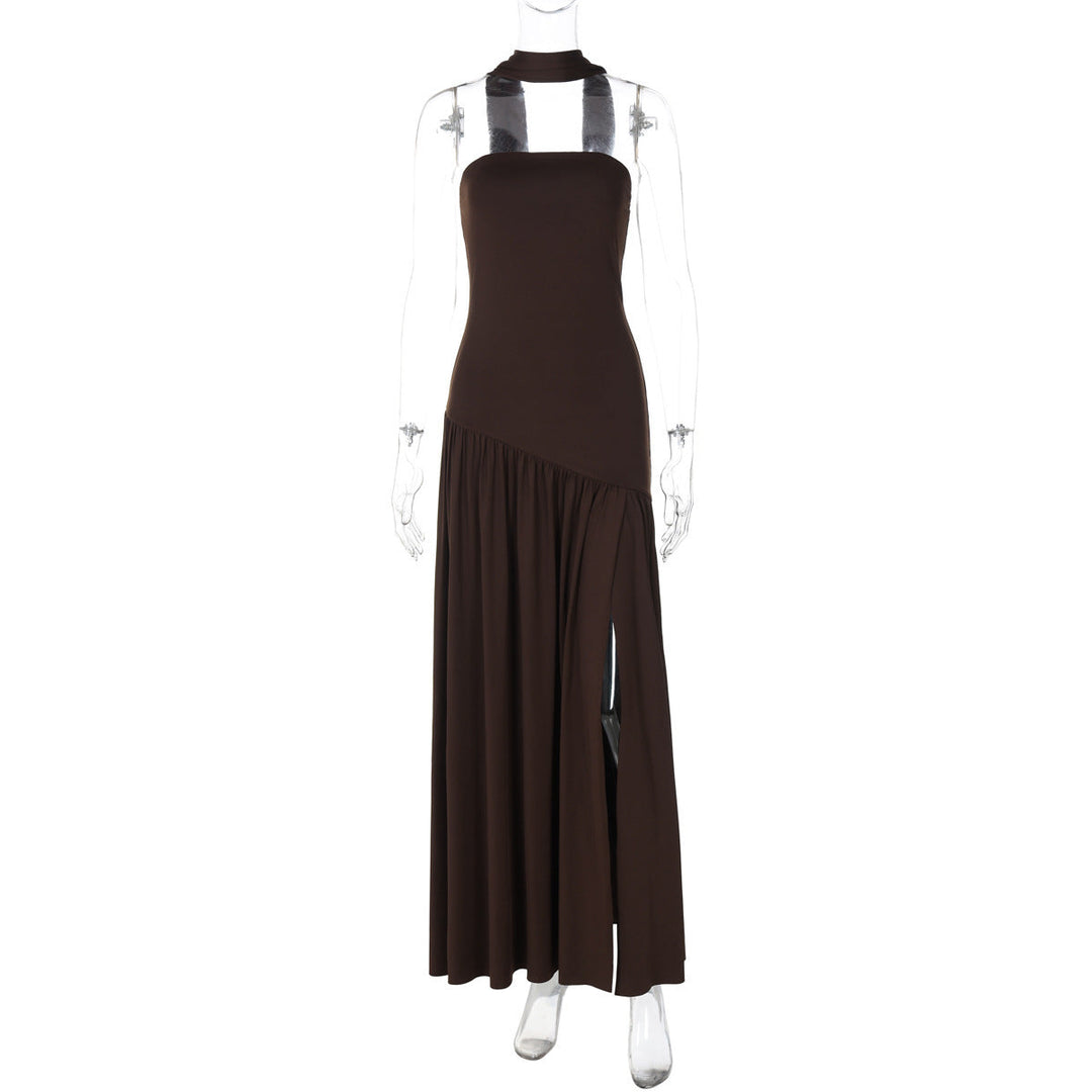 Vestito lungo donna bustier spacco alto vita asimmetrica