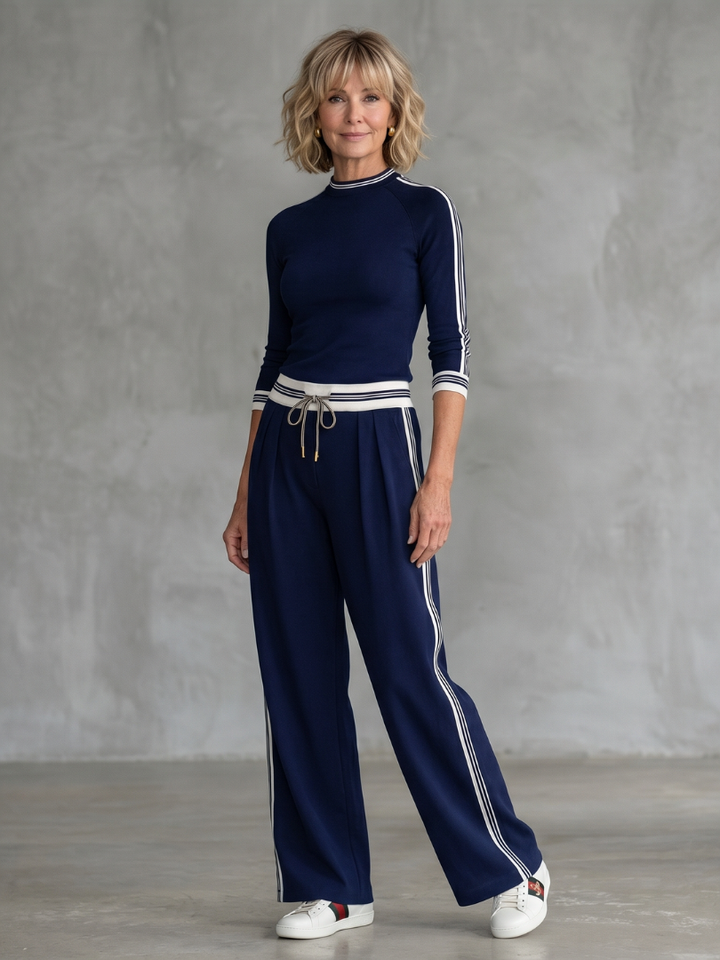 Luna | Top Aderente a Maniche Lunghe e Pantaloni a Gamba Larga