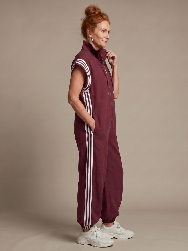 Lara | Tuta con Zip Frontale e Pannelli Laterali a Righe