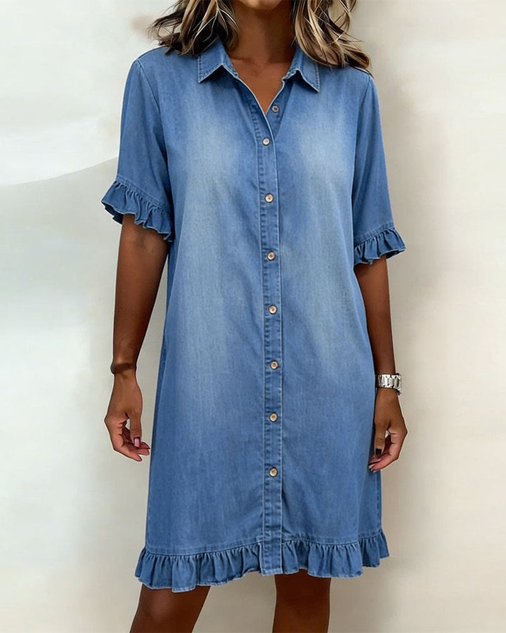 Maria | Abito in Denim Comodo con Pieghe Valorizzanti