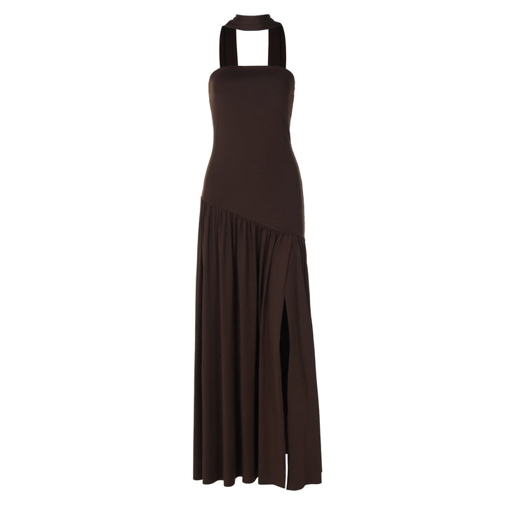 Vestito lungo donna bustier spacco alto vita asimmetrica