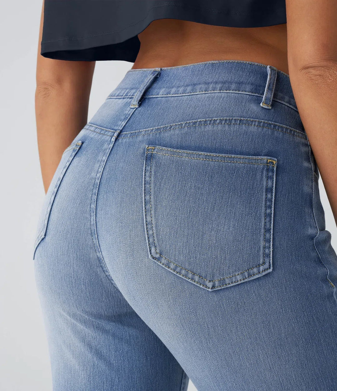 Junia | Pantaloni Donna in Denim Scuro a Vita Alta