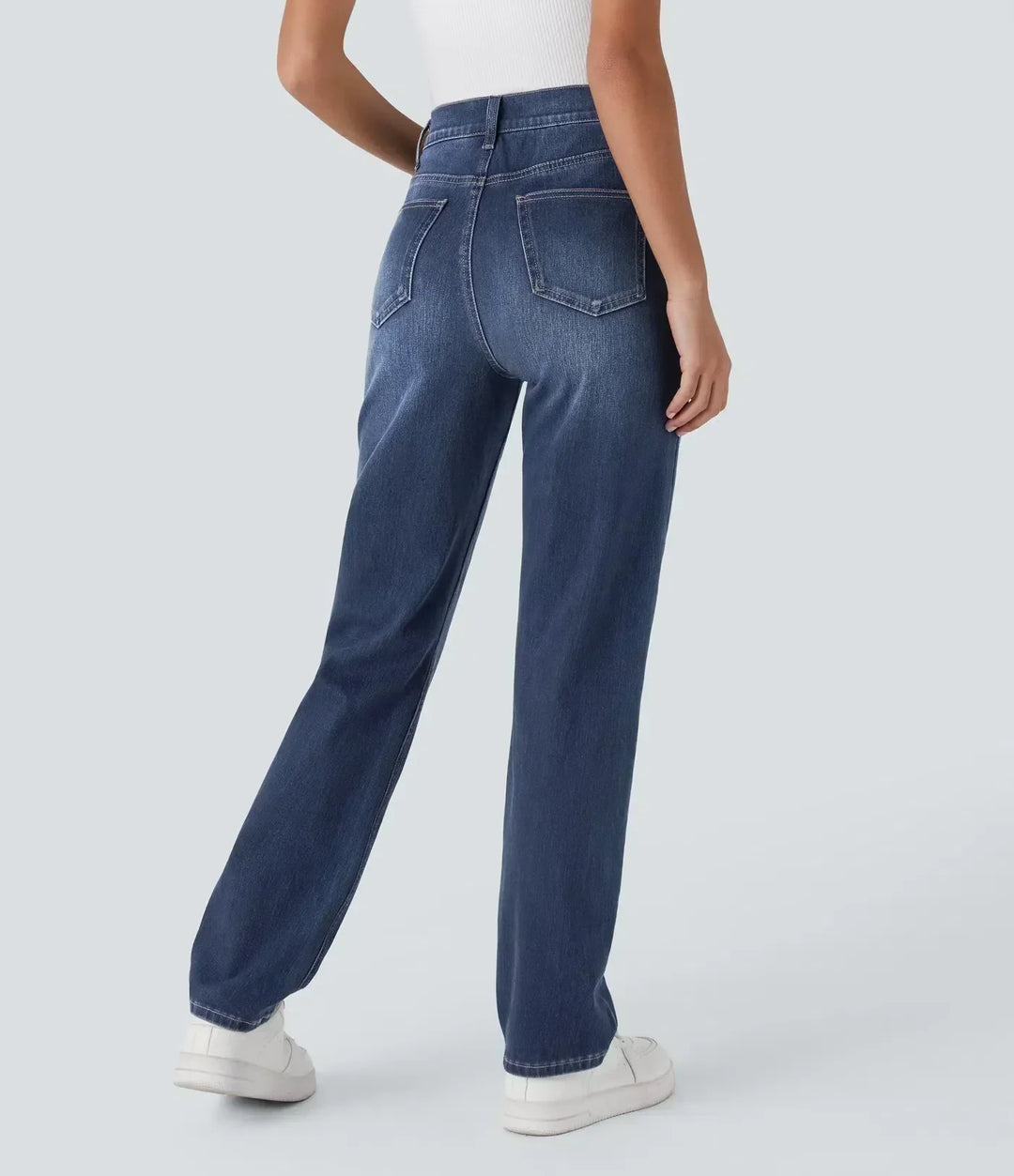 Junia | Pantaloni Donna in Denim Scuro a Vita Alta