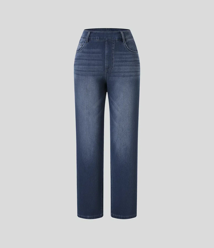 Junia | Pantaloni Donna in Denim Scuro a Vita Alta