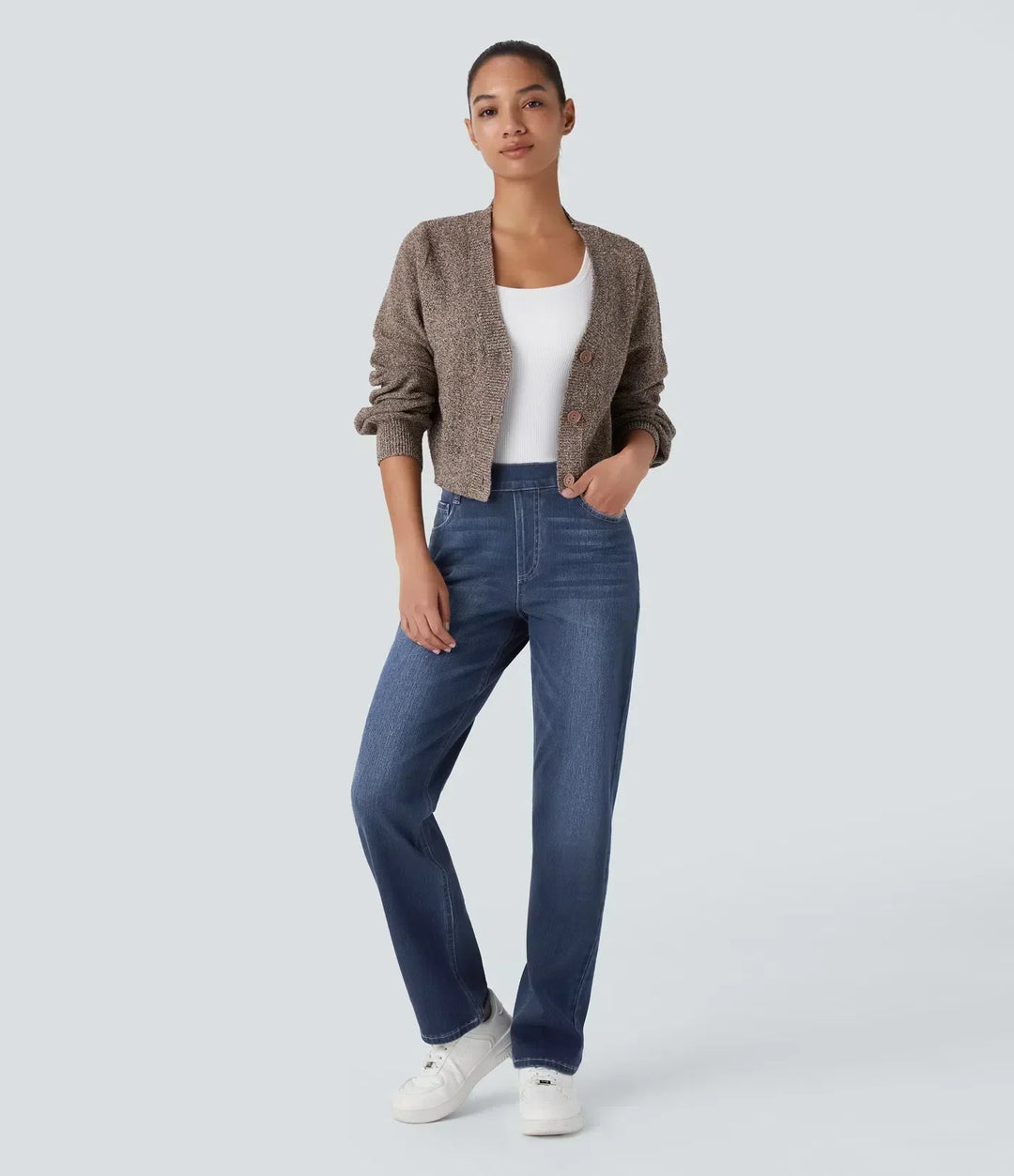 Junia | Pantaloni Donna in Denim Scuro a Vita Alta