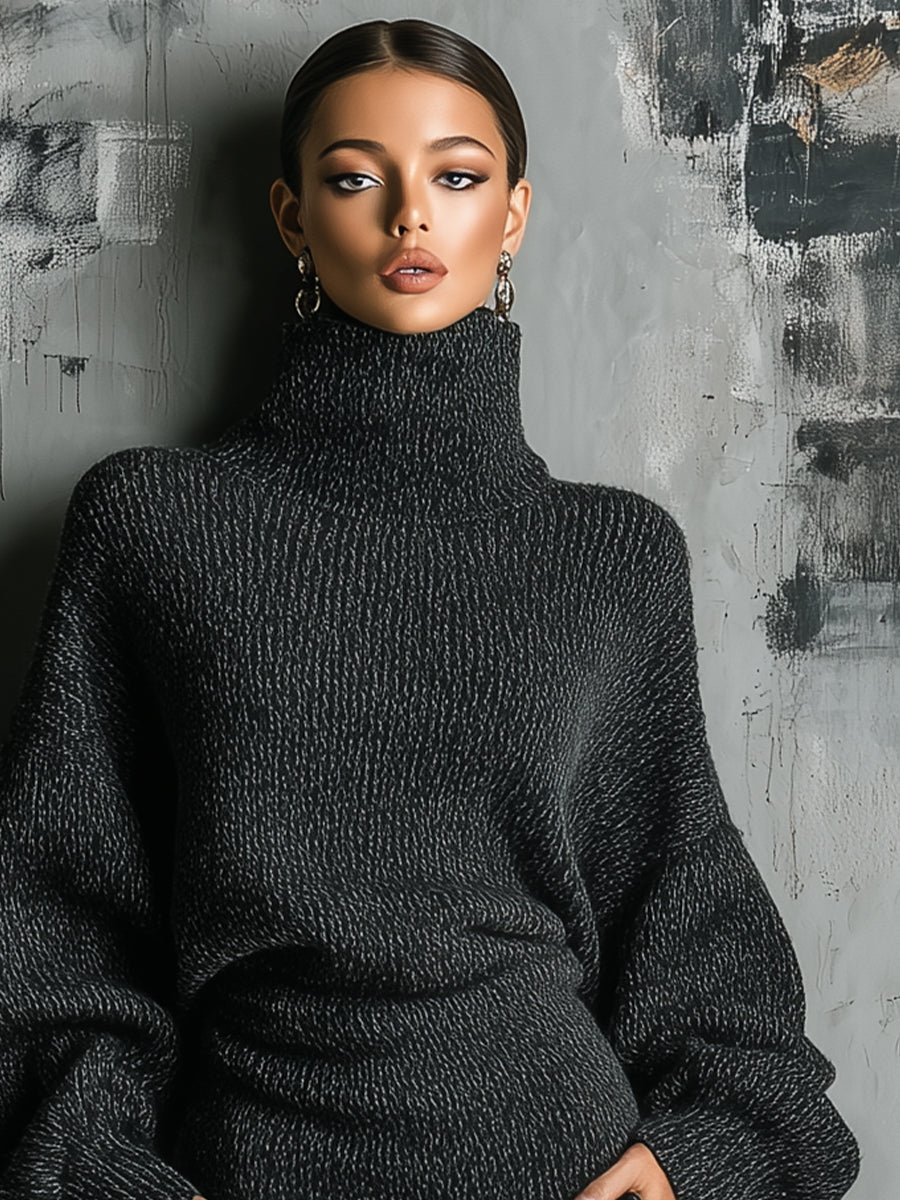 Aloisia | Vestito Midi Donna in Maglia con Collo Alto