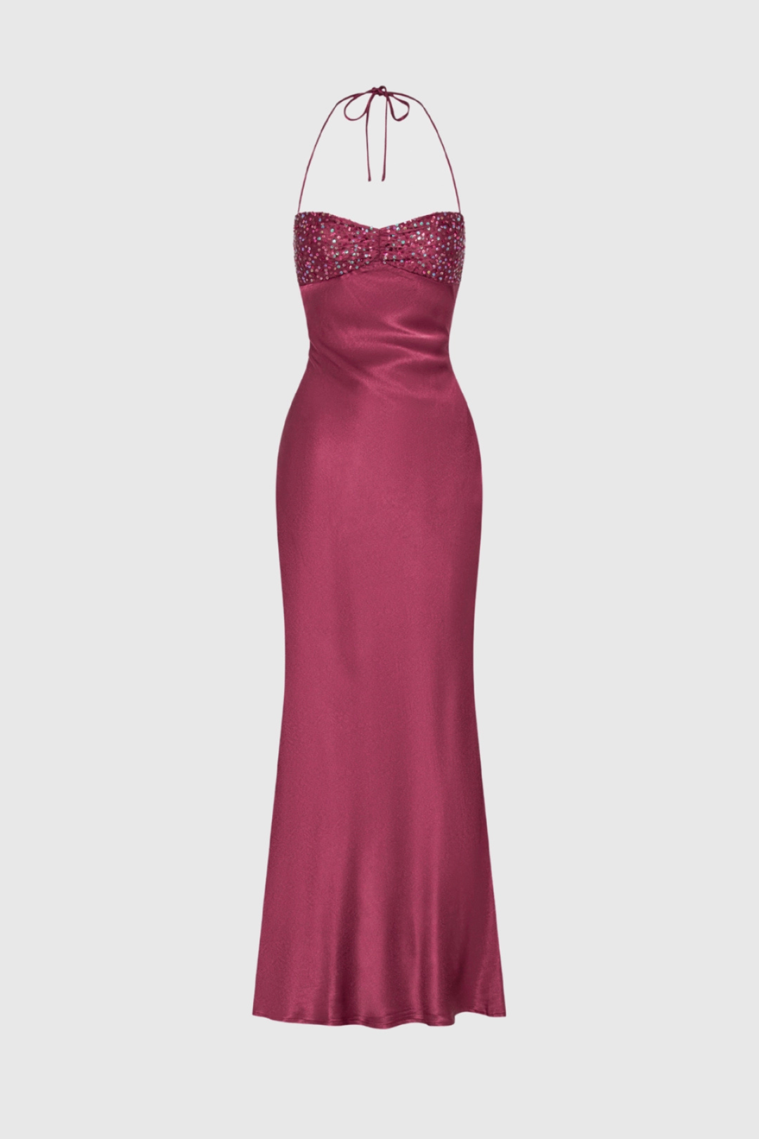 Vestito lungo da donna con collo all'americana, corpino decorato, schiena con lacci e taglio dritto