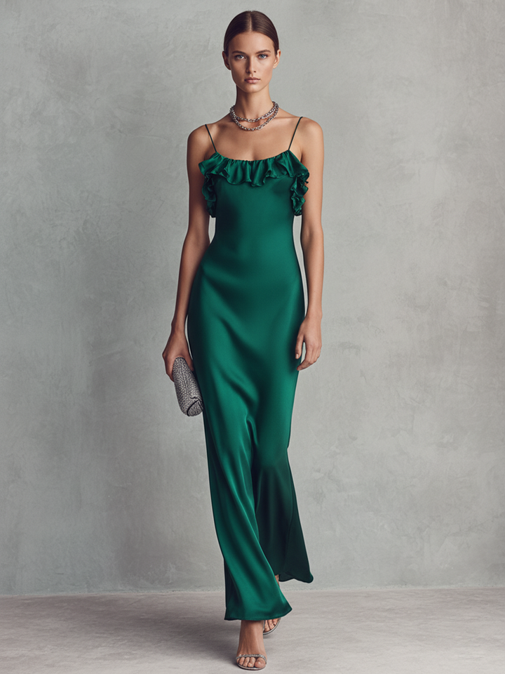 Wilma | Vestito Lungo Donna in Raso con Balze