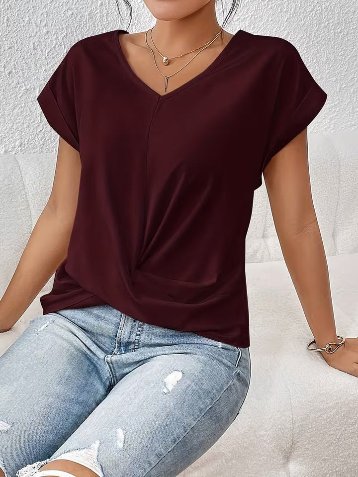 T-shirt donna scollo a V maniche corte davanti intrecciato
