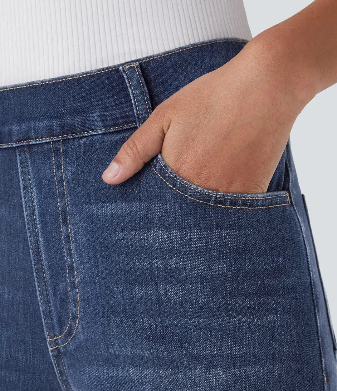 Junia | Pantaloni Donna in Denim Scuro a Vita Alta