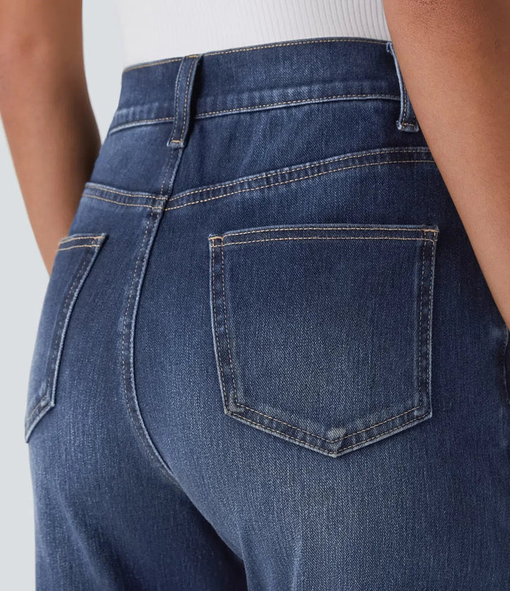 Junia | Pantaloni Donna in Denim Scuro a Vita Alta