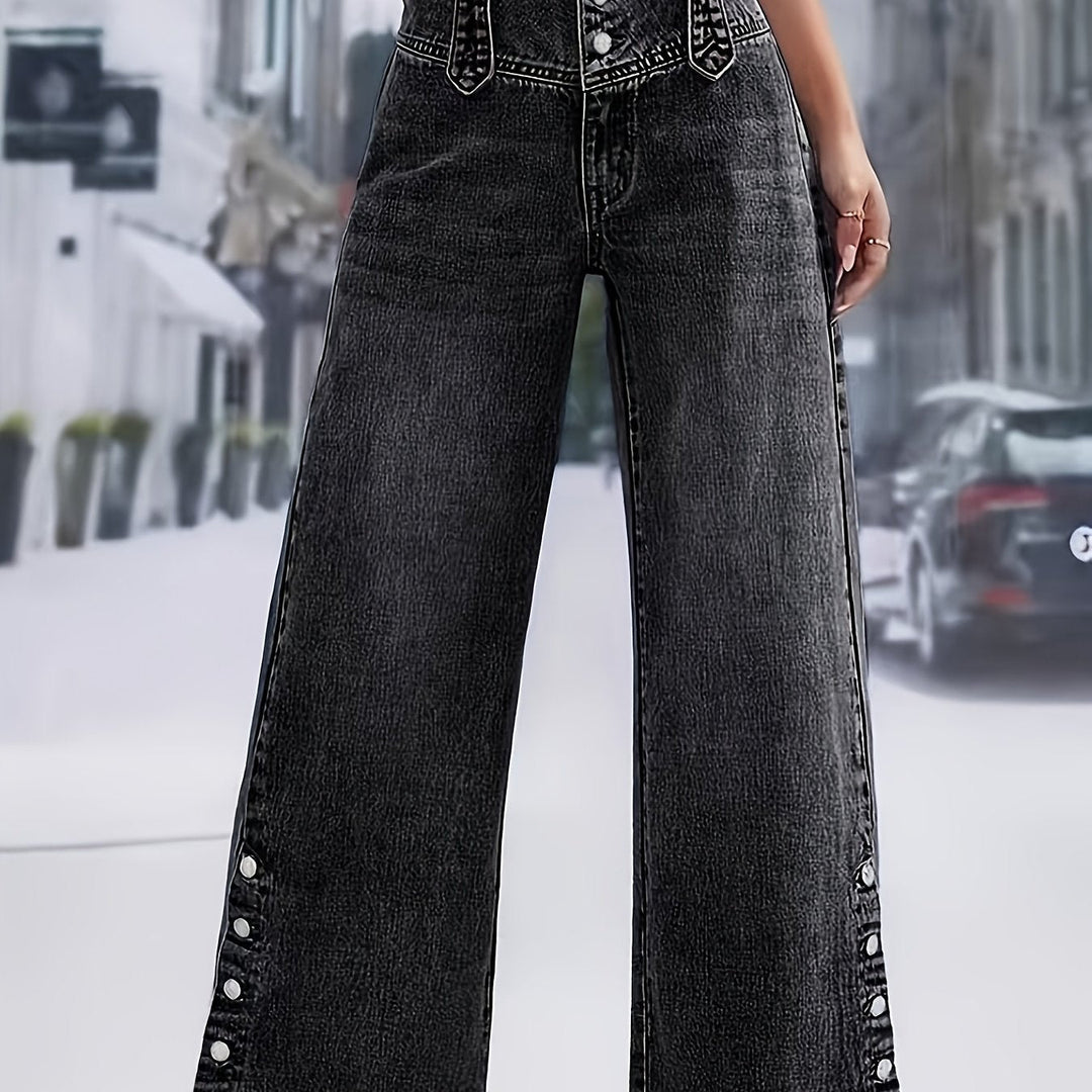 Rosalinda | Pantaloni Donna in Denim Scuro a Vita Alta e Gamba Larga