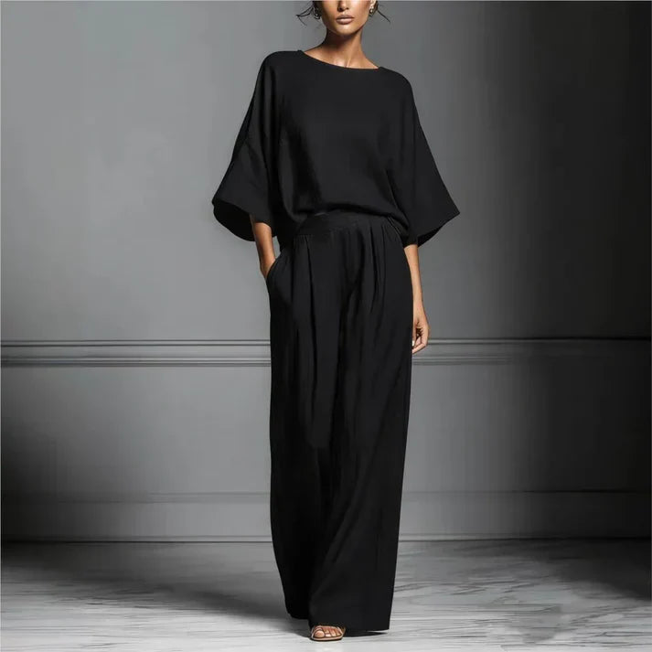 Completo da donna con scollo a barca, Spalle scivolate, pantaloni ampi