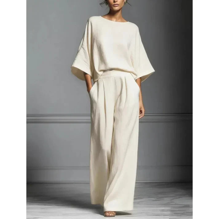 Completo da donna con scollo a barca, Spalle scivolate, pantaloni ampi