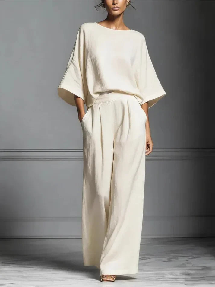 Completo da donna con scollo a barca, Spalle scivolate, pantaloni ampi