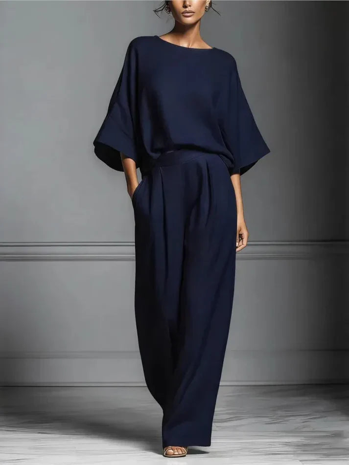 Completo da donna con scollo a barca, Spalle scivolate, pantaloni ampi