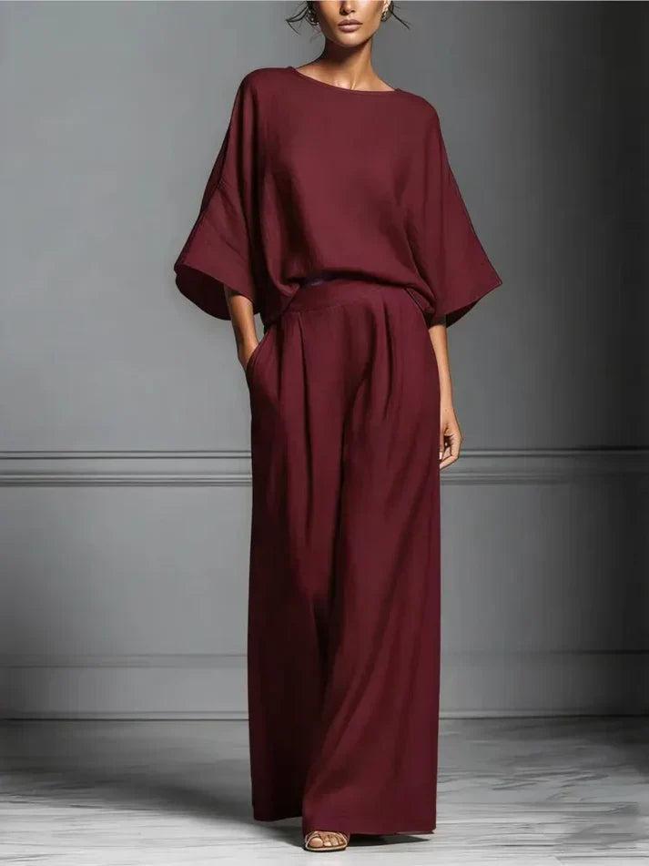 Completo da donna con scollo a barca, Spalle scivolate, pantaloni ampi