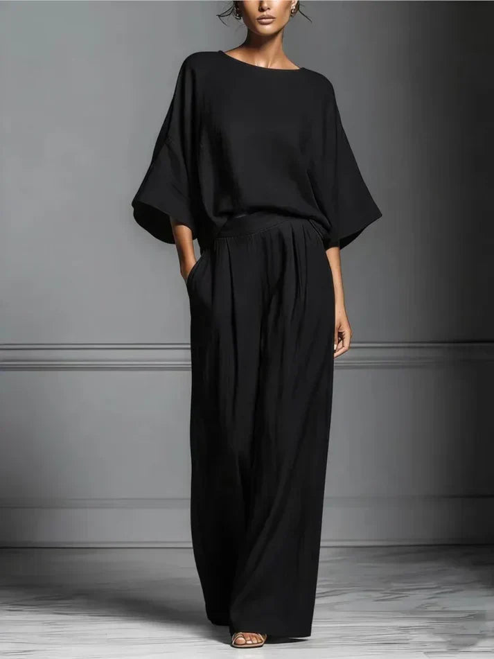 Completo da donna con scollo a barca, Spalle scivolate, pantaloni ampi