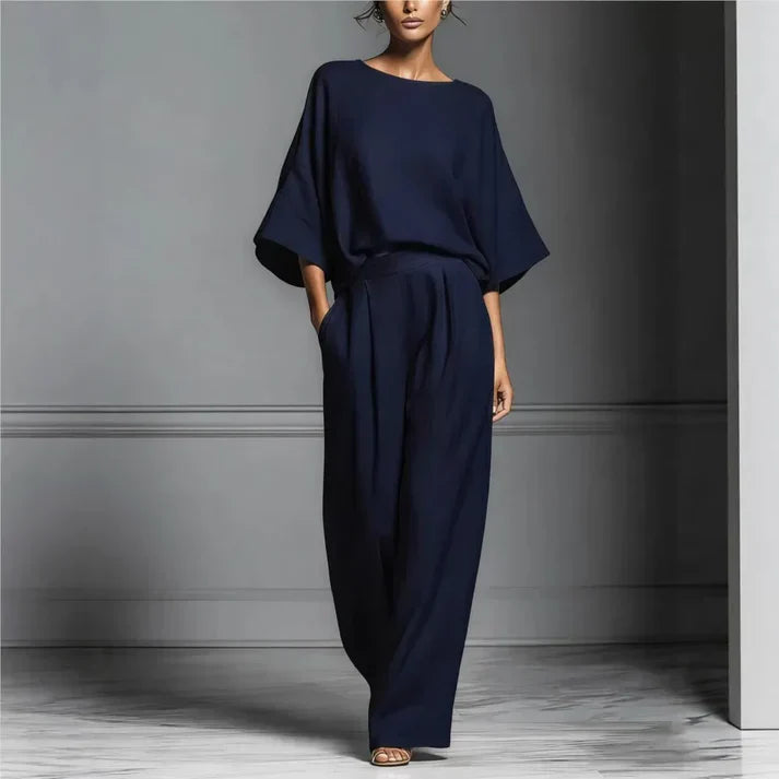 Completo da donna con scollo a barca, Spalle scivolate, pantaloni ampi