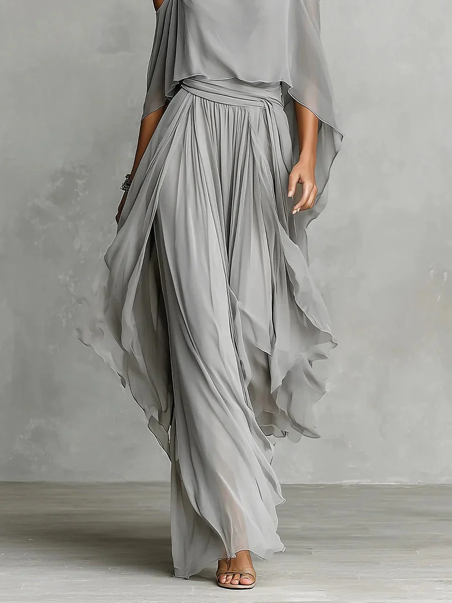 Completo da donna grigio a Spalle scoperte con bretelle fini gamba ampia fluido