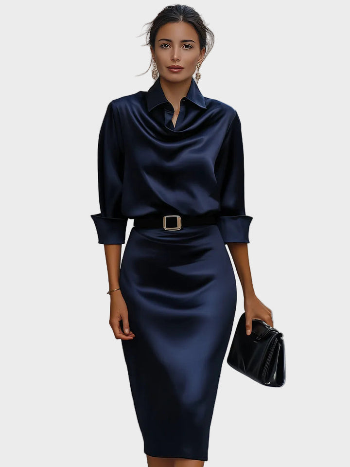 Pasqualina | Vestito Midi Donna in Raso a Maniche a Tre Quarti