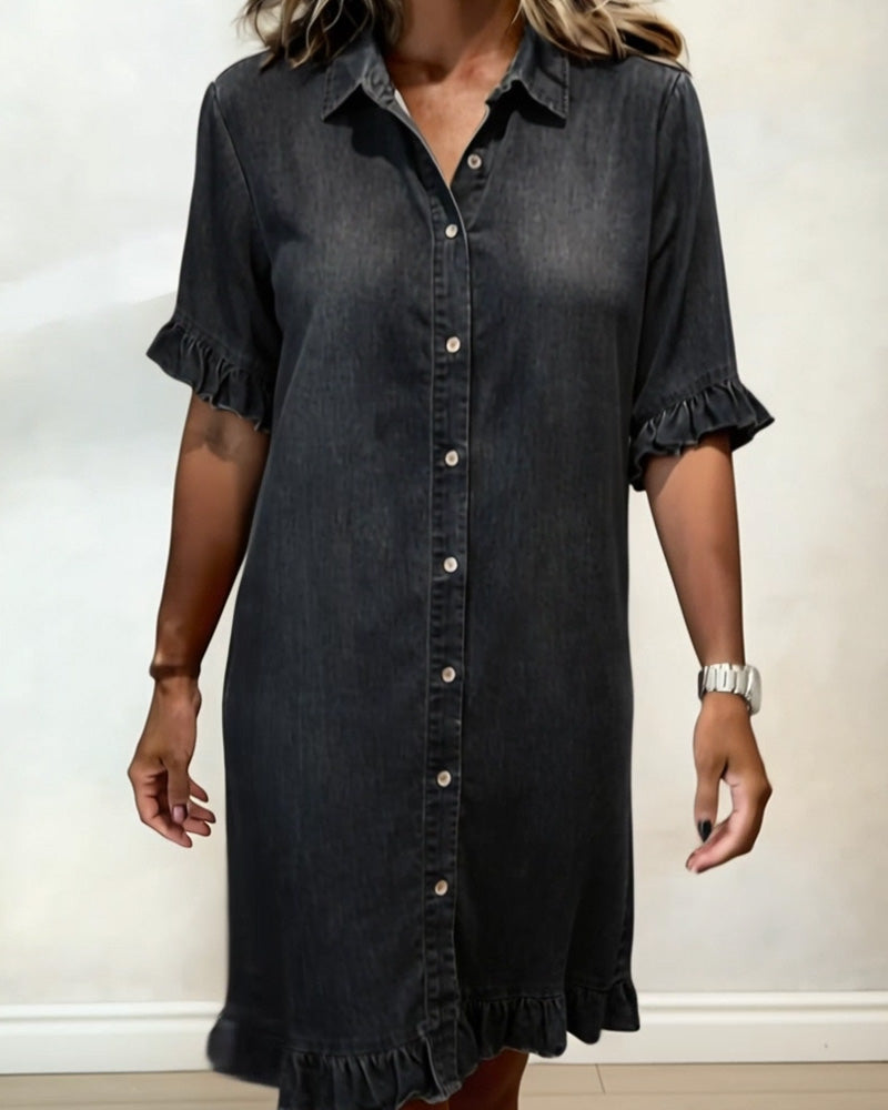 Maria | Abito in Denim Comodo con Pieghe Valorizzanti