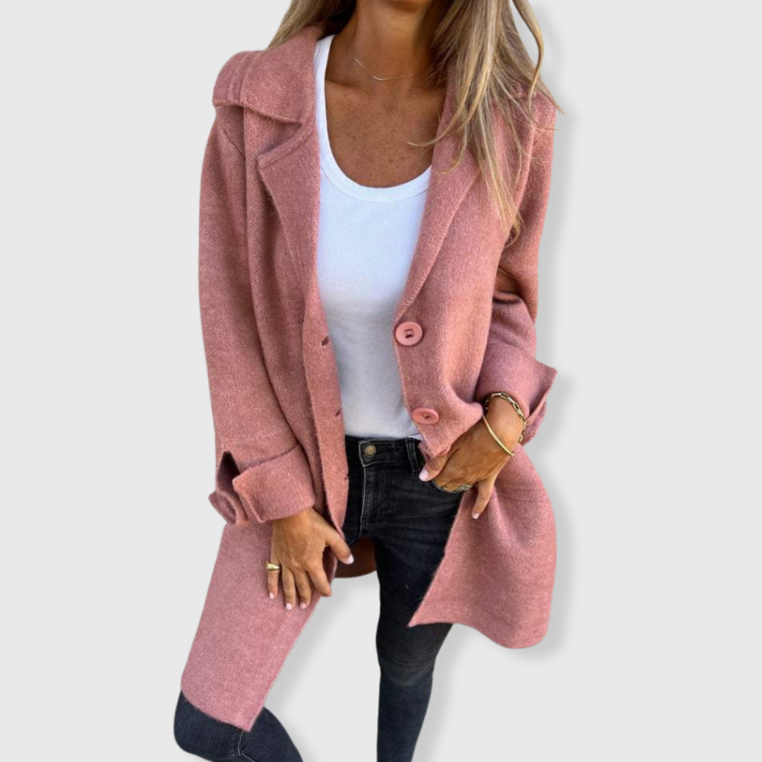Milena – Cappotto Lungo Casual in Lana con Revers e Chiusura Monopetto