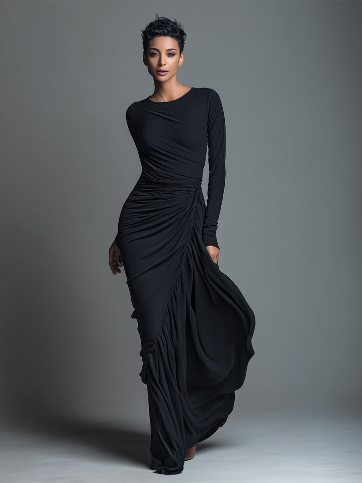 Sidonia | Vestito Lungo Donna in Maglia a Maniche Lunghe con Girocollo