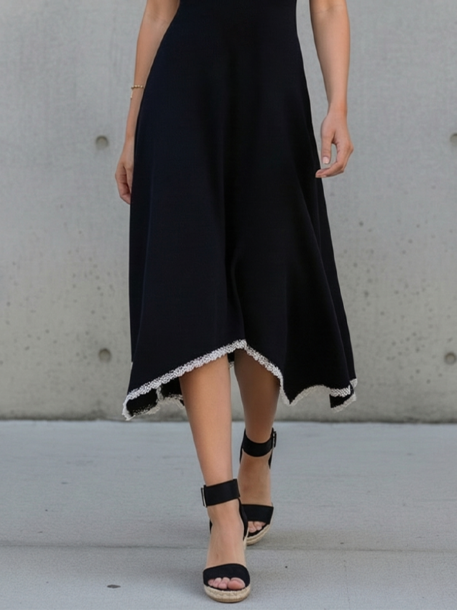 Modesta | Vestito Midi Donna in Maglia a Trapezio con Dettagli in Pizzo