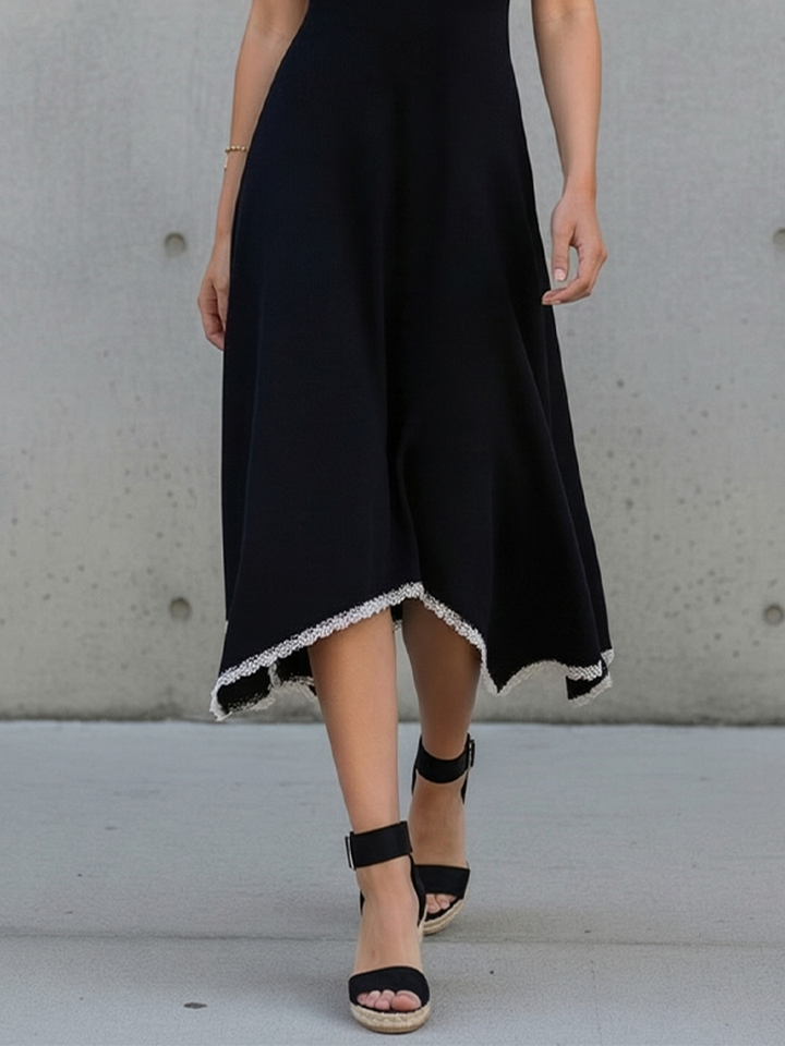 Modesta | Vestito Midi Donna in Maglia a Trapezio con Dettagli in Pizzo