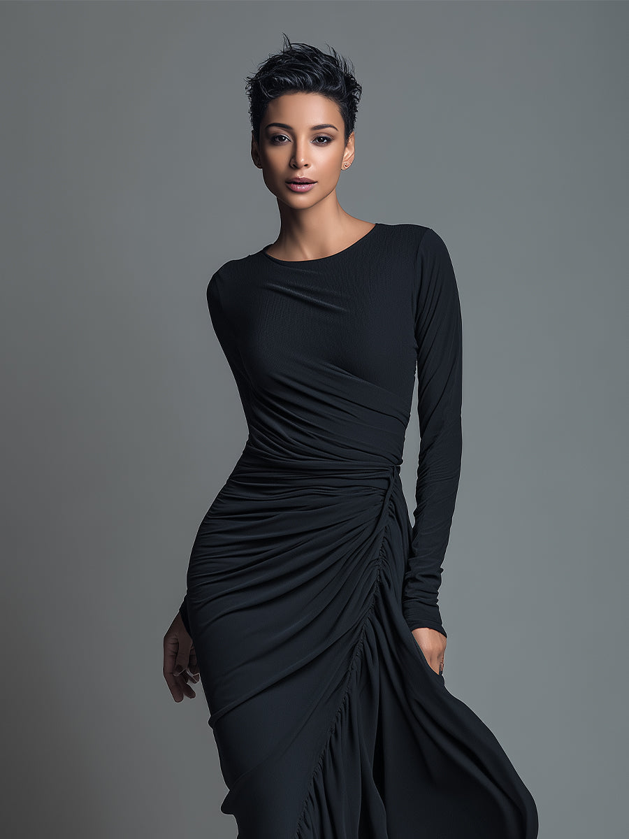 Sidonia | Vestito Lungo Donna in Maglia a Maniche Lunghe con Girocollo
