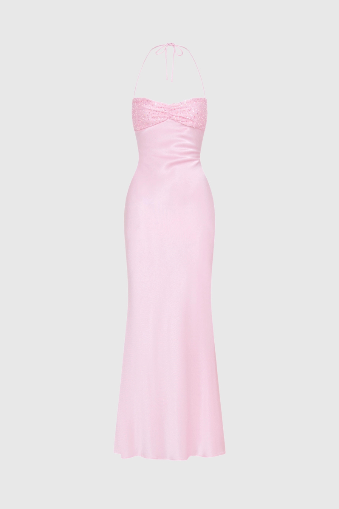 Vestito lungo da donna con collo all'americana, corpino decorato, schiena con lacci e taglio dritto