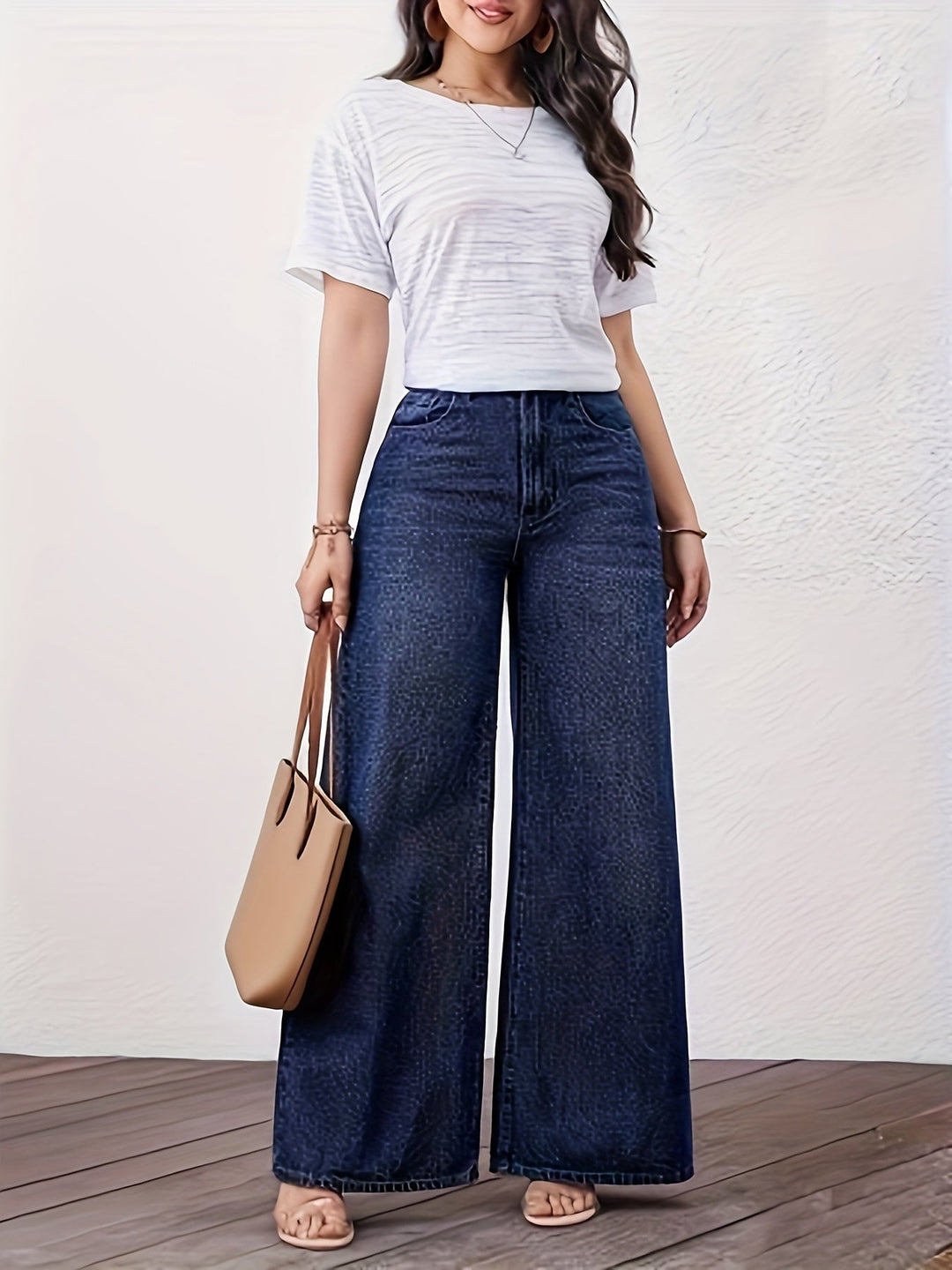 Ottavia Rosa | Pantaloni Donna in Denim Scuro a Vita Alta e Gamba Larga