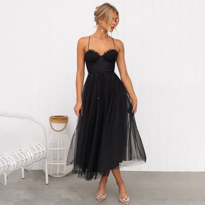 Abito midi donna scollo a cuore spalline sottili vita aderente